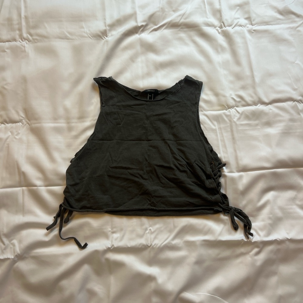 Forever 21 Black Cut Out Tie Front Tank Top